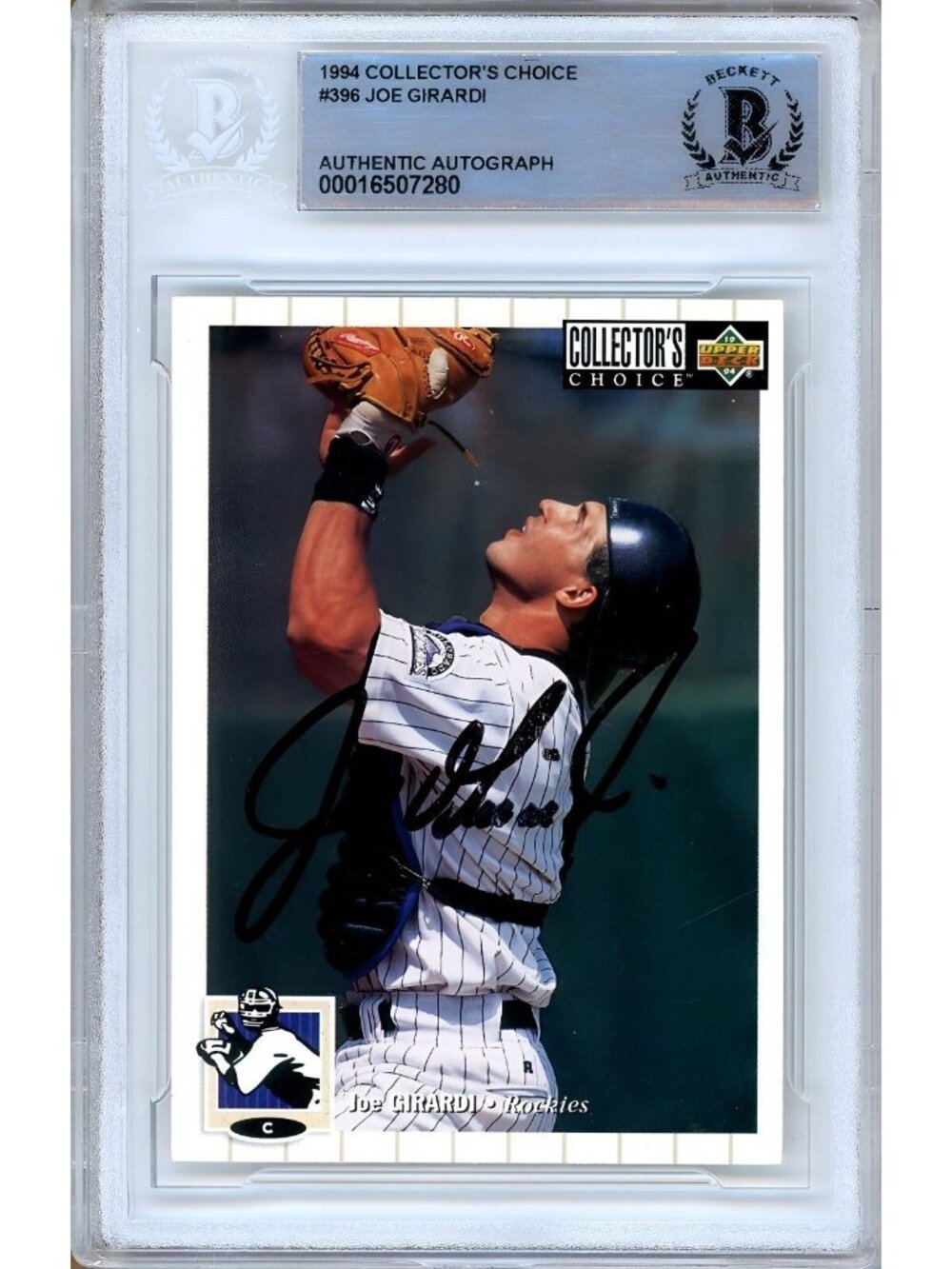 Joe Girardi Signed 1994 Upper Deck Collector's Choice #396 Rockies BAS Slab Auto